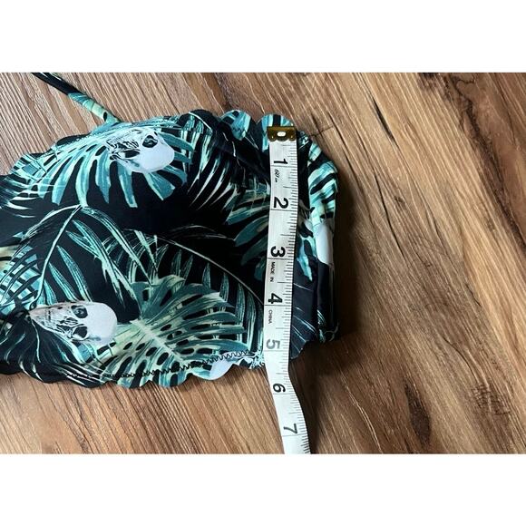 Black Green Tropical Midnight Hour Bikini Top with Skulls Size XL - Picture 3 of 5